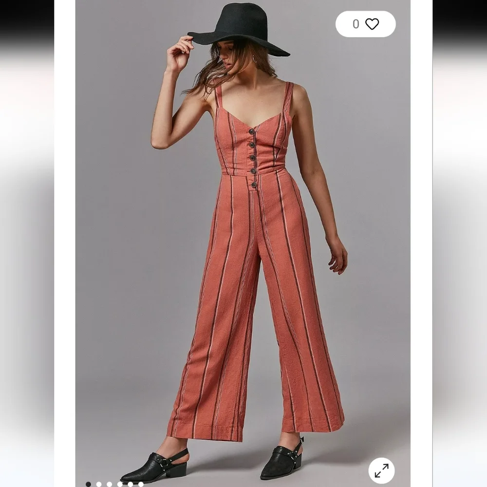 NWOT Urban Outfitters Striped Linen Ashley Buttoned Tie-Back Romper/ Jumpsuit - Picture 1 of 6